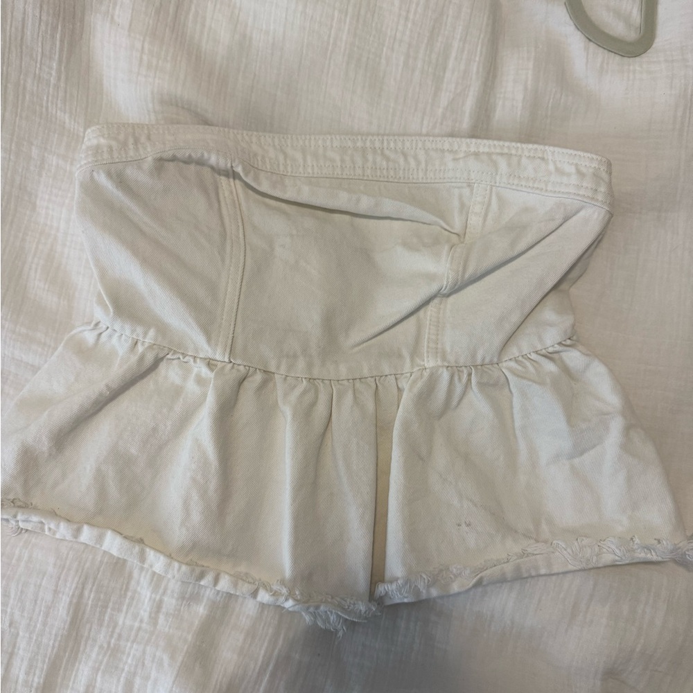 White Denim Strapless Top - Picture 3 of 6